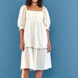 FARM Rio White Midi Dress with Multicolor Trim
